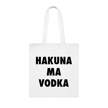 Imagem de Sacola de vodka Hakuna Ma, presente divertido, bolsa de ombro, bolsas reutilizáveis, ideia de presente de cesta de Natal de aniversário, Branco