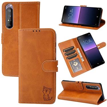 Imagem de HONGYAN Capa de telefone Para Sony Xperia 1 III Embossed Happy Cat Padrão Horizontal Flip Capa de Couro Com Holder & Cart Slots & Carteira Capa protetora