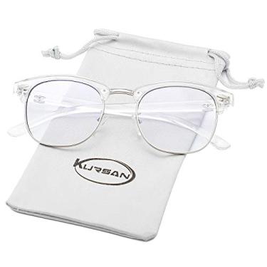 Imagem de Óculos com bloqueio de luz azul para mulheres e homens, armação sem aro, óculos nerd falsos, Prata transparente, Medium