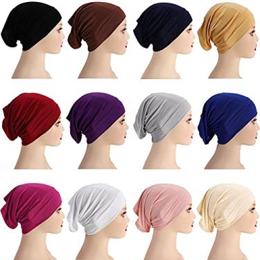Imagem de Messen 12 peças sob o cachecol hijab boné para turbante envoltório de cabeça cachecol cor sólida tubo hijab unissex tubo elástico dreadlocks, Roxo escuro, azul royal, vermelho, rosa, azul-marinho,