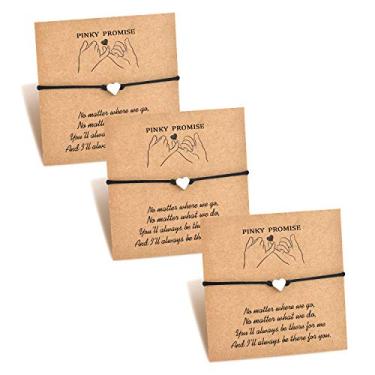 Imagem de PPJew Conjunto de pulseiras Pinky Promise de longa distância combinando amizade feita à mão para presentes de formatura casal irmãs 3 peças, 11 inch, Metal