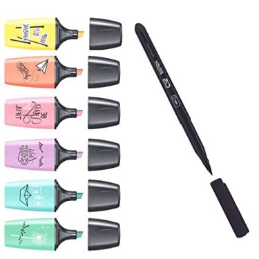 Imagem de Kit 6 Marca Texto STABILO PASTELLOVE + Marcador Artistico CIS Brush Preta