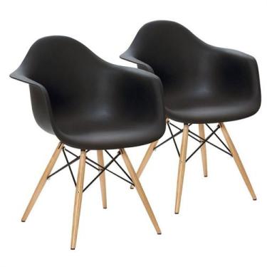 Imagem de Kit 2 Cadeiras Charles Eames Eiffel Design Wood Com Braços - Preto Pre