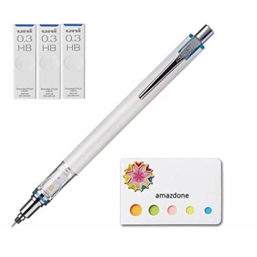 Imagem de amazdone Uni Kuru Toga Advance - Lapiseira giratória automática de grafite 0,3 mm branco (M35591P.1) + lápis mecânico Uni0.3 HB grafite conjunto com 3 e notas adesivas