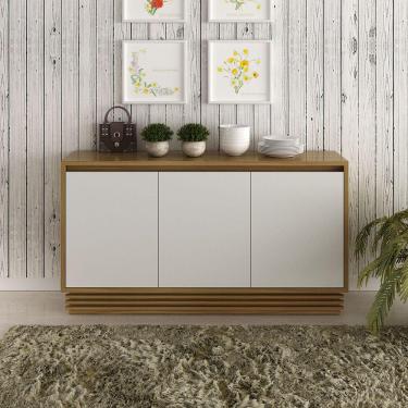 Imagem de Balcão Buffet 3 Portas Off White com Madeirado 1,60m