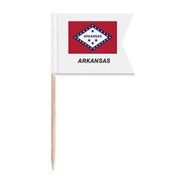 Imagem de Bandeira do estado americano contorno Arkansas bandeiras de palito de dente marcando para festa bolo comida prato de queijo