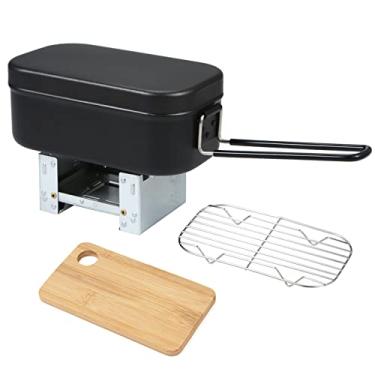 Imagem de 4 pçs utensílios de cozinha 800ml lancheira de acampamento com fogão a álcool tábua de cortar para mochila caminhada pesca montanhismo