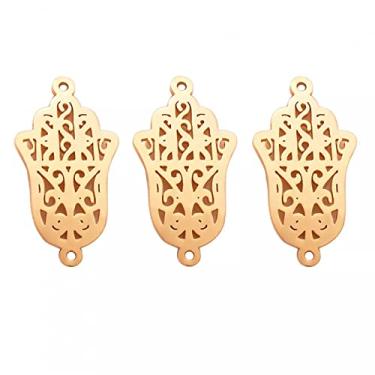 Imagem de CNBPIC 3Pcs Encantos Hamsa Mão Pingente Proteção Conector Caber Diy Colar Pulseira Joias Fazendo