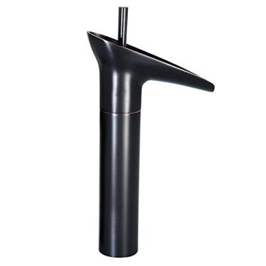 Imagem de LIDON Torneira de vaidade Torneira antiga Torneira de cachoeira Torneira de vaidade do banheiro Torneiras de cachoeira de furo único para pia de banheiro Torneira de cachoeira de latão antigo para pia, preto (cor: preto)