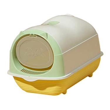 Imagem de Ioensy Caixa de areia para gatos com capuz, banheiro fechado e coberto para gatos grandes com porta frontal, bandeja de areia para gatos destacável, Luz verde