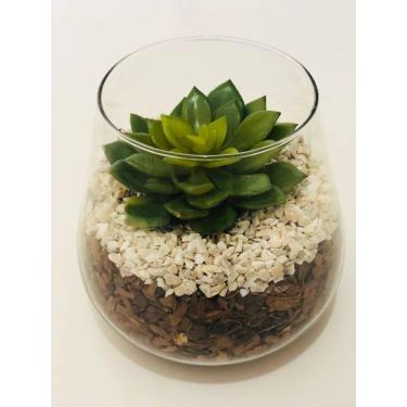 Imagem de Vaso De Vidro Com Suculenta, Casca E Pedra Natural