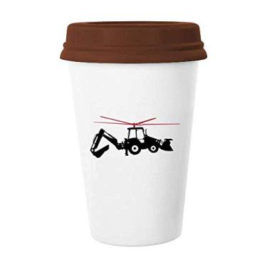 Imagem de Helicóptero Empilhadeira Escavadeira Caneca Café Vidro Potável Cerâmica Copo Tampa
