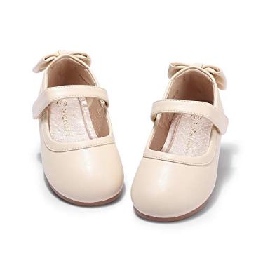 Imagem de Pandaninjia Vestido de festa de casamento para meninas/crianças pequenas, anjo, sapatilha de balé Mary Jane, Beige Pu, 5 Toddler