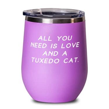 Imagem de Ideia única de gato de smoking, tudo o que você precisa é amor e um gato de smoking, taça de vinho de aniversário para gato smoking