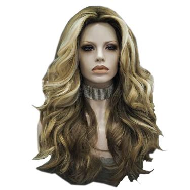 Imagem de Peruca loira mista ondulada, perucas sintéticas de fibra resistente ao calor, perucas femininas para cosplay