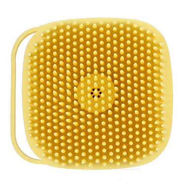 Imagem de DAUERHAFT Pente de chuveiro para animais de estimação, escovas de banho para cães, pente multifuncional de 9 x 8 x 5 cm, escova de xampu macia para animais de estimação e massagem (amarelo)