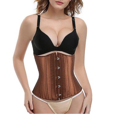 Imagem de Corset Corselet Cinta Modeladora Redutora Underbust Acetinado Barbatana Aço Marrom M669