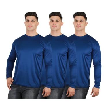 Imagem de Kit 3 Camisetas Masculinas Segunda Pele Térmica 50 UV Dry Cor:3 Azul Marinho;Tamanho:P