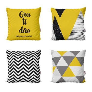 Imagem de Almofadas Amarelas Decorativas Gratidão Para Sofá 40X40Cm