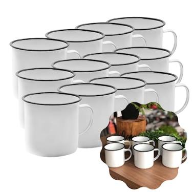 Imagem de Kit 12 Canecas Esmaltadas Xícaras Rusticas Café Chá Multiuso (Branco)