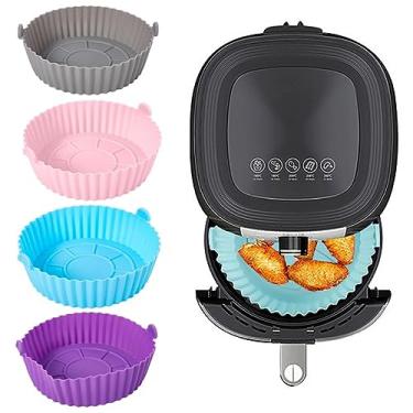 Imagem de Kit 3 Cesta Bandeja de Silicone Colorido Reutilizável para Fritadeira Air Fryer