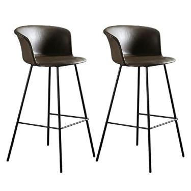 Imagem de Cadeiras de jantar cadeiras de sala de jantar banquetas de couro PU conjunto de 2, bancos de bar com encosto banco de bar estofado com pernas de metal cadeira de bar para sala de jantar, ilha, pub, bar, tudo está bem