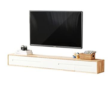 Imagem de JUNNIU Unidade de TV montada na parede, prateleira flutuante para TV com 2 gavetas, console de mídia montado na parede de 55,1 polegadas, centro de entretenimento, prateleira flutuante de armazenamento multimídia para sala de estar quarto/decoração D