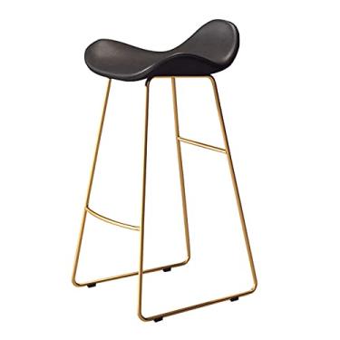 Imagem de Cadeiras de sala de jantar tamboretes de bar tamboretes de bar simples e modernos, banco alto com encosto de assento de couro PU e apoio para os pés de arte de ferro, cadeira de sala de jantar de balcão de cozinha para