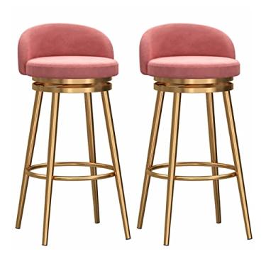 Imagem de Cadeiras de jantar cadeiras de sala de jantar bancos de bar giratórios conjunto de 2 para cozinha, cadeiras de bar estofadas com encosto alto banco de bar com pernas de metal banhado a ouro, tudo está bem
