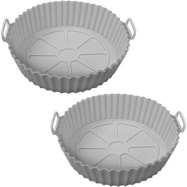 Imagem de KYNEX - Kit 2 Cestas de Silicone para Air Fryer, Antiaderente 20 cm - Forma Cesto Reutilizável de Fritadeira, Forro Assadeira (Cinza)