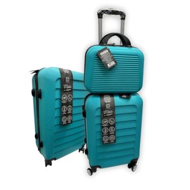 Imagem de Kit 3 Malas de Viagem 23kg, 10Kg e Frasqueira 14 Polegadas Bolsa de Mão c/Trava de Senha FIbra Rígida ABS (Verde Tiffany)