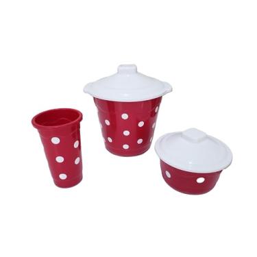 Imagem de Kit Pia Cozinha 3 Peças de Poá - Lixeira, Porta Detergente e Porta Esponja (Vermelho)