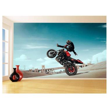 Imagem de Papel De Parede 3D Moto Grau Empinando Manobra 3,5M Bkm30