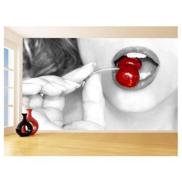 Imagem de Papel De Parede 3D Arte Boca Lábios Cereja Sexy 3,5M Tra157