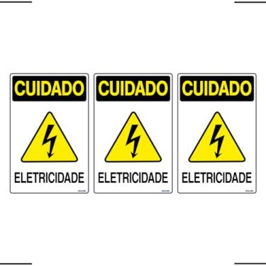Imagem de Combo 3 Placas De Sinalização Cuidado Eletricidade 20x30 Acesso - S-217/2 F9e