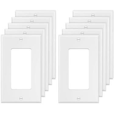 Imagem de Placa de parede para tomada de interruptor de 1 gangue, placa frontal elétrica decorativa única para interruptor de luz, interruptor inteligente, receptáculo, reguladores, tomada USB, GFCI, branco (pacote com 10)