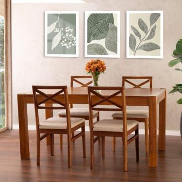Imagem de Conjunto Primavera Mesa de Jantar Madeira Maciça com 4 Cadeiras CabeCasa MadeiraMadeira Marrom