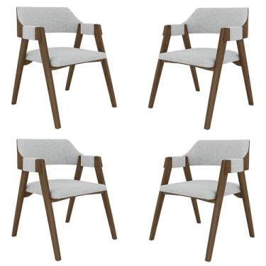 Imagem de Kit 4 Cadeiras Sala de Jantar e Jogos Carteados Madeira Maciça Poker Linho Cinza/Nogueira G42 - Gran Belo