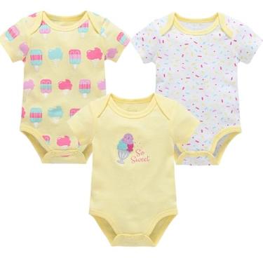 Imagem de Katutude Pacote com 3 bodies para bebês de manga curta camiseta macia respirável de algodão peça única para bebê 0-3 meses, Sorvete (pacote com 3), 3-6 Months