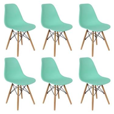 Imagem de Kit 6 Cadeiras Charles Eames Eiffel Wood Design - Verde Claro - Magazi
