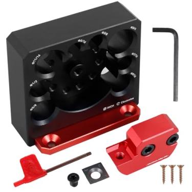 Imagem de QENWKXZ Kit de gabarito para máquina de cavilha ajustável de 8 furos, haste redonda de liga de alumínio, haste redonda, ferramenta auxiliar para haste redonda (Figura 1, preto vermelho)