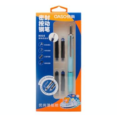 Imagem de xixixiaozhu Conjunto de canetas-tinteiro retrátil OASO K016, 0,5 mm, com 4 cartuchos de tinta azul, escrita suave para estudantes escolares (azul ondulado)