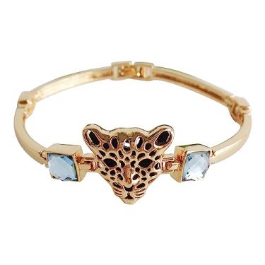 Imagem de Navachi Bracelete Az3010 banhado a ouro branco 18 k olhos brancos cristal branco cabeça leopardo garra pulseira 17,78 cm + 2,5 cm, Metal, Zircônia