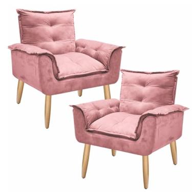 Imagem de Conjunto 2 Poltronas Decorativa Estofada Para Salão de Beleza Opala Suede Rosa - DL Decor