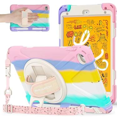 Imagem de BRAECNstock Capa infantil para Apple iPad mini 5/4 7,9 polegadas 2019/2015, proteção à prova de choque com suporte para lápis, alça de mão giratória e suporte, alça de ombro, capa para iPad mini 5ª/4ª