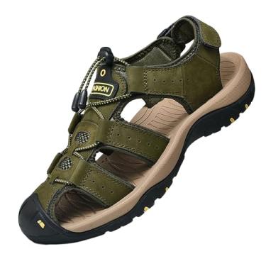 Imagem de Jueshanzj Sandálias masculinas de bico aberto para viagem tamanho grande sandálias respiráveis para praia, Verde militar 2, 39