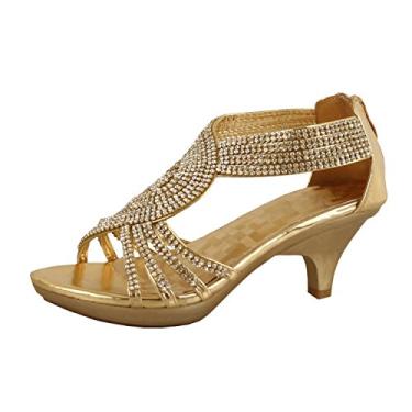 Imagem de Delicacy JJF Shoes -62 Sandália feminina com tiras e strass salto baixo, Ouro, 8.5