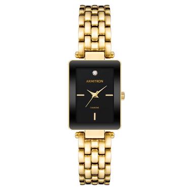 Imagem de Armitron Relógio feminino com mostrador de diamante genuíno, 75/5769, Dourado/preto, 75/5769BKGP