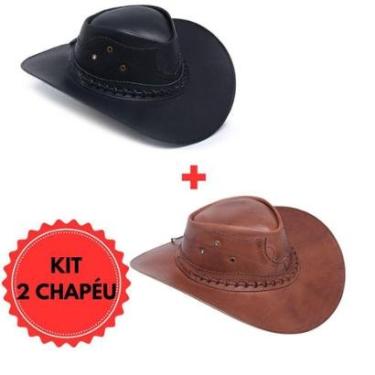 Imagem de KIT 2 Chapéu Texano Masculino Em Couro Legítimo Country Cowboy-Masculino