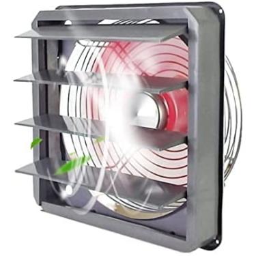 Imagem de Ventiladores de ventilação domésticos Ventilador com veneziana, exaustor potente, exaustor de metal industrial doméstico com tampa de rede protetora, 14 polegadas